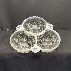 Fenton three section opalescent hobnail three section relish/candy Bowl